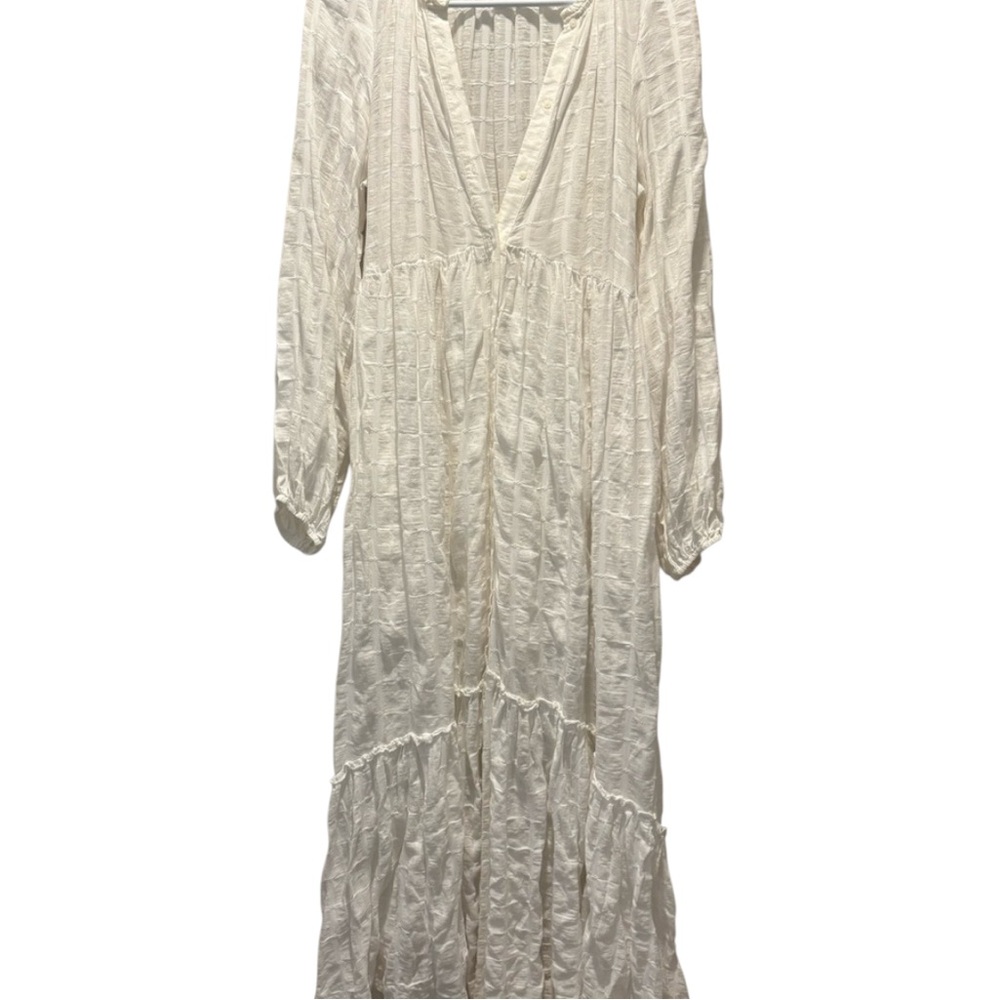 Free People White Gauze Long Sleeve Tiered Maxi Dress - Picture 7 of 9